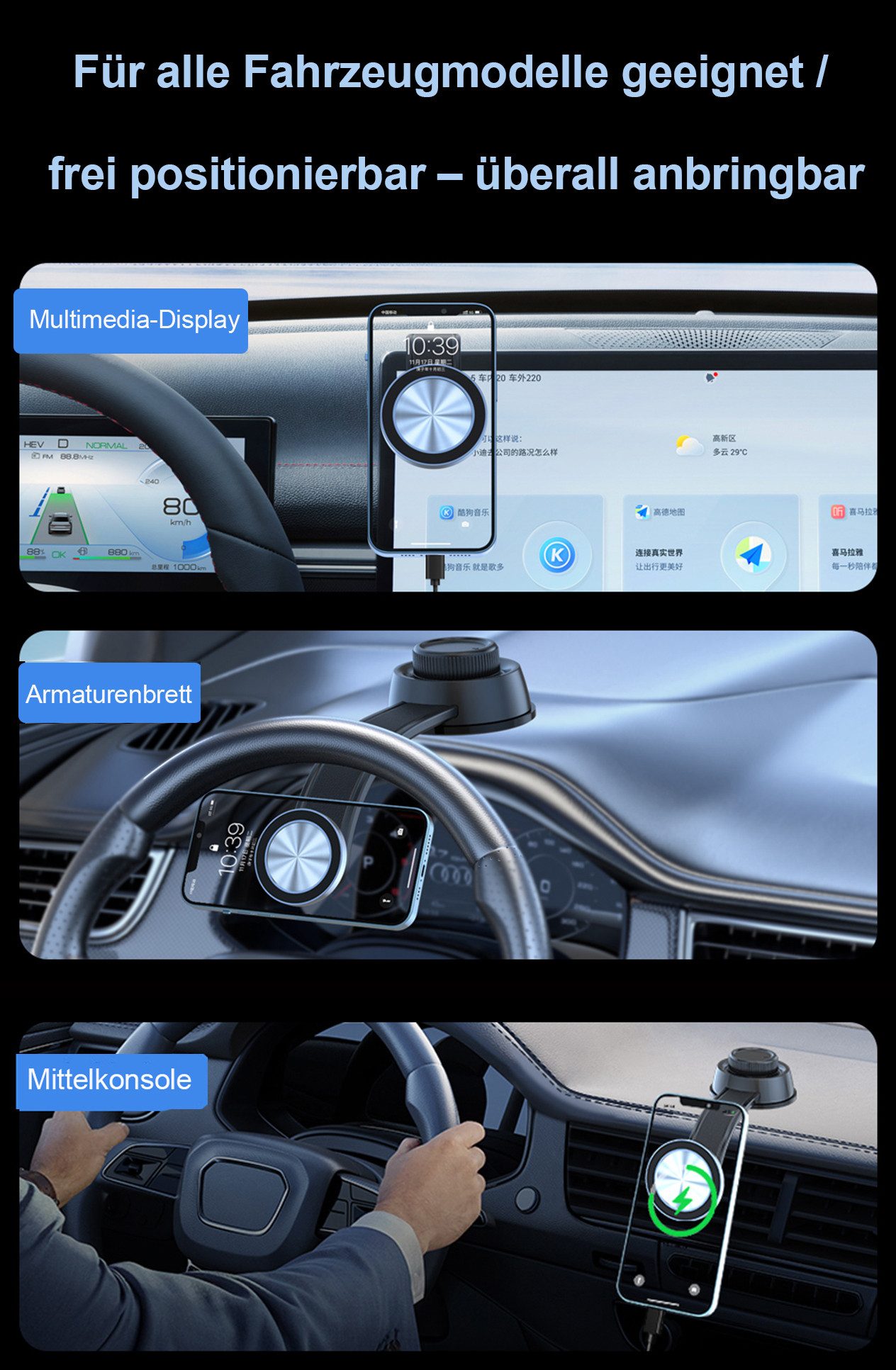 Vornix Smartphone-Halterung 2-in-1 Autohandyhalter mit Vakuum-Saugnapf, (Magnetisch & Klemmhalterung, flexibler Biegearm, 360° drehbar, Handyhalter Armaturenbrett für alle Smartphones & Fahrzeuge)