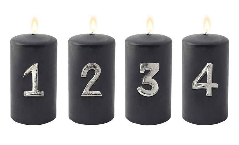 EDZARD Kerzenhalter Kerzenstecker Advent (4er-Set), Advent-Kerzenpins für Stumpenkerzen, Deko-Stecker für Kerzen, Kerzenbrosche, edel vernickelt
