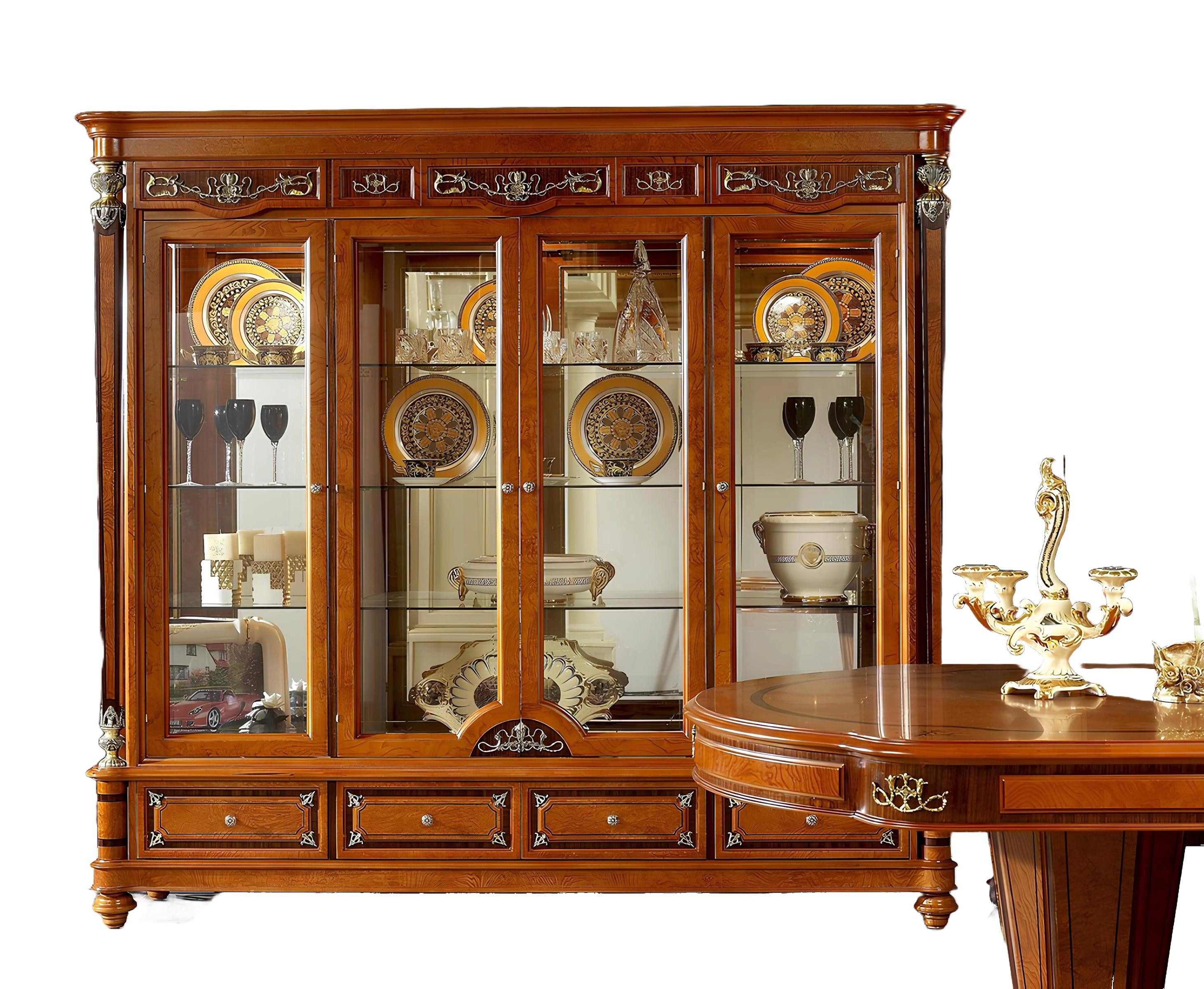 Xlmoebel Vitrine Große Luxus Auslagen Vitrine aus Glas im Stil des Barock und Rokoko (YB E29 Serie XXL 4 Tueren Vitrine) Hergestellt in Europa