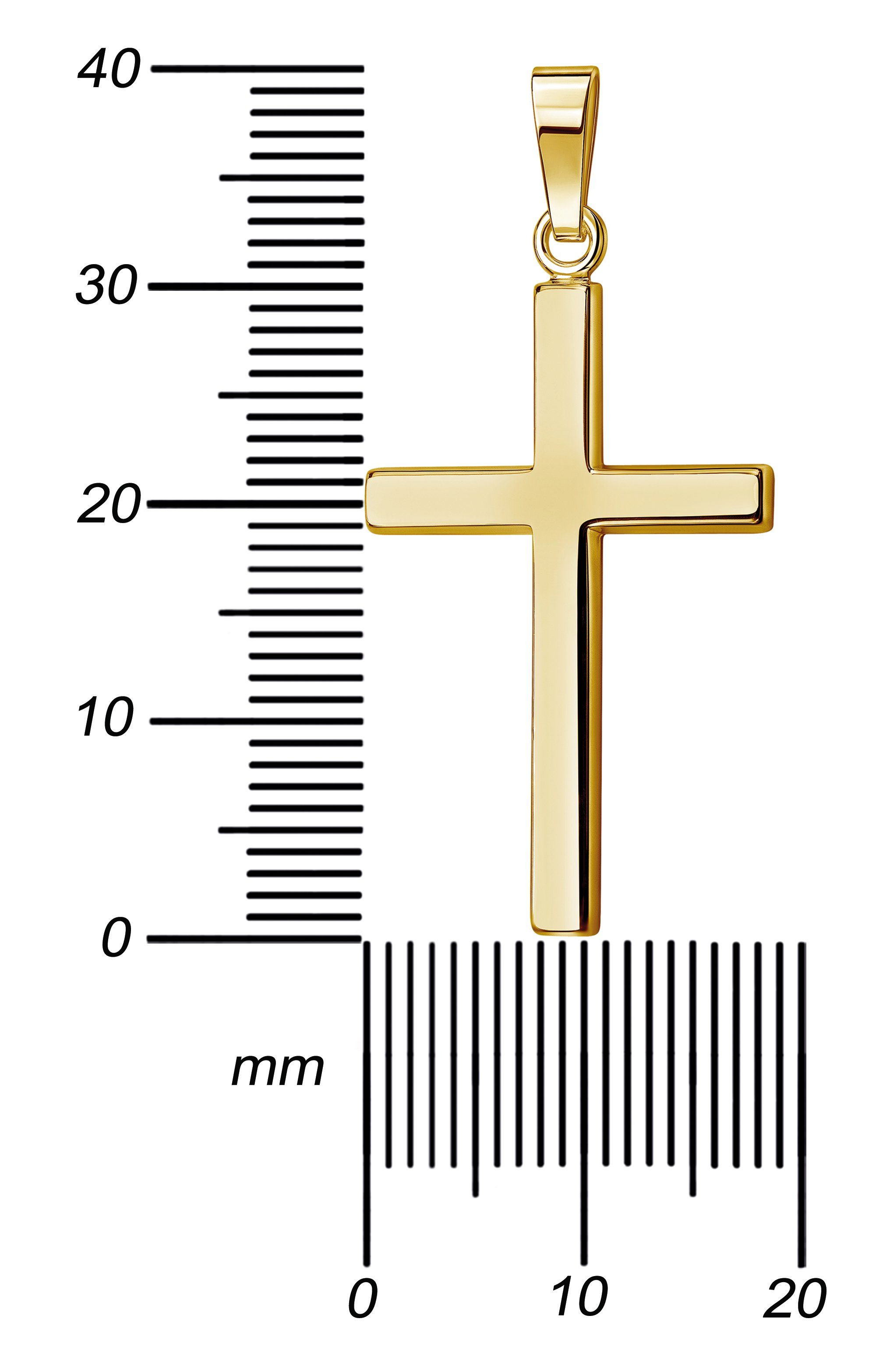 JEVELION Kreuzkette groß Kreuz Anhänger 750 Gold - Made in Germany (Goldkreuz, für Damen und Herren), MIT KETTE vergoldet- Länge wählbar 36 - 70 cm.