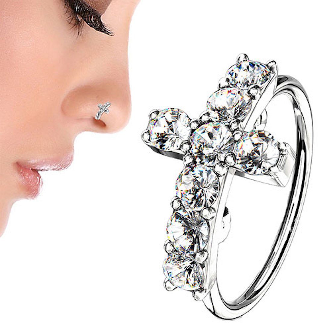 Nasenpiercing Piercing Biegbar Kreuz mit Kristall