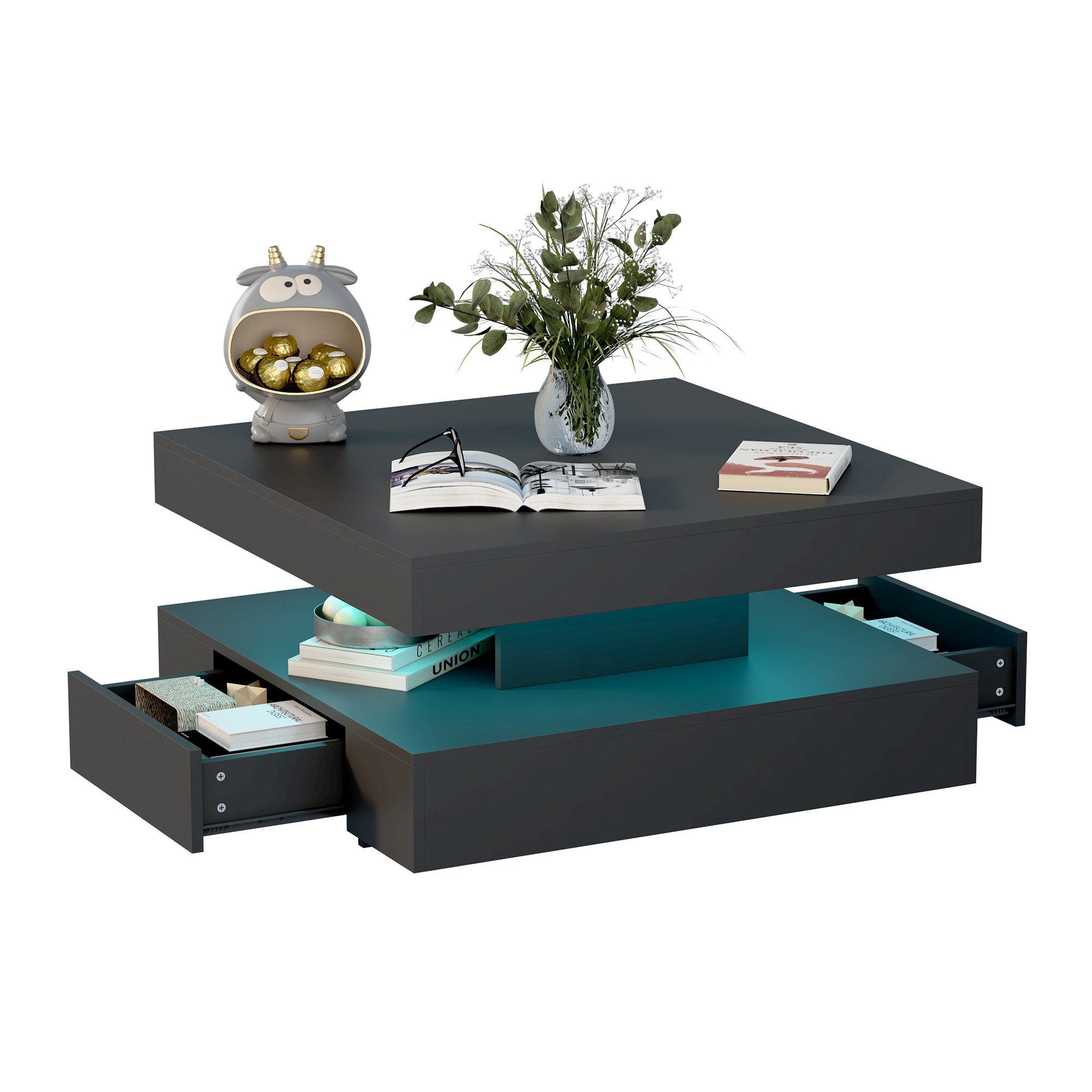radelldar Couchtisch mit LED-Beleuchtung, 2 Schubladen und verdecktem Stauraum (1-St), Wohnzimmertisch matt 78x78x40 cm