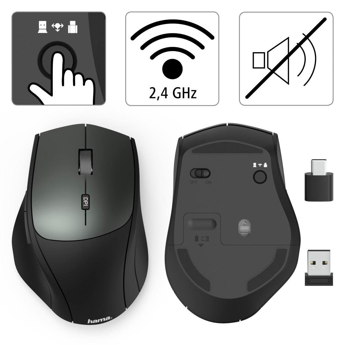 Hama Optische 6-Tasten-Funkmaus "MW-600", Dual-Modus Mit USB-C/USB-A Maus (USB) – Bild 3 von 5