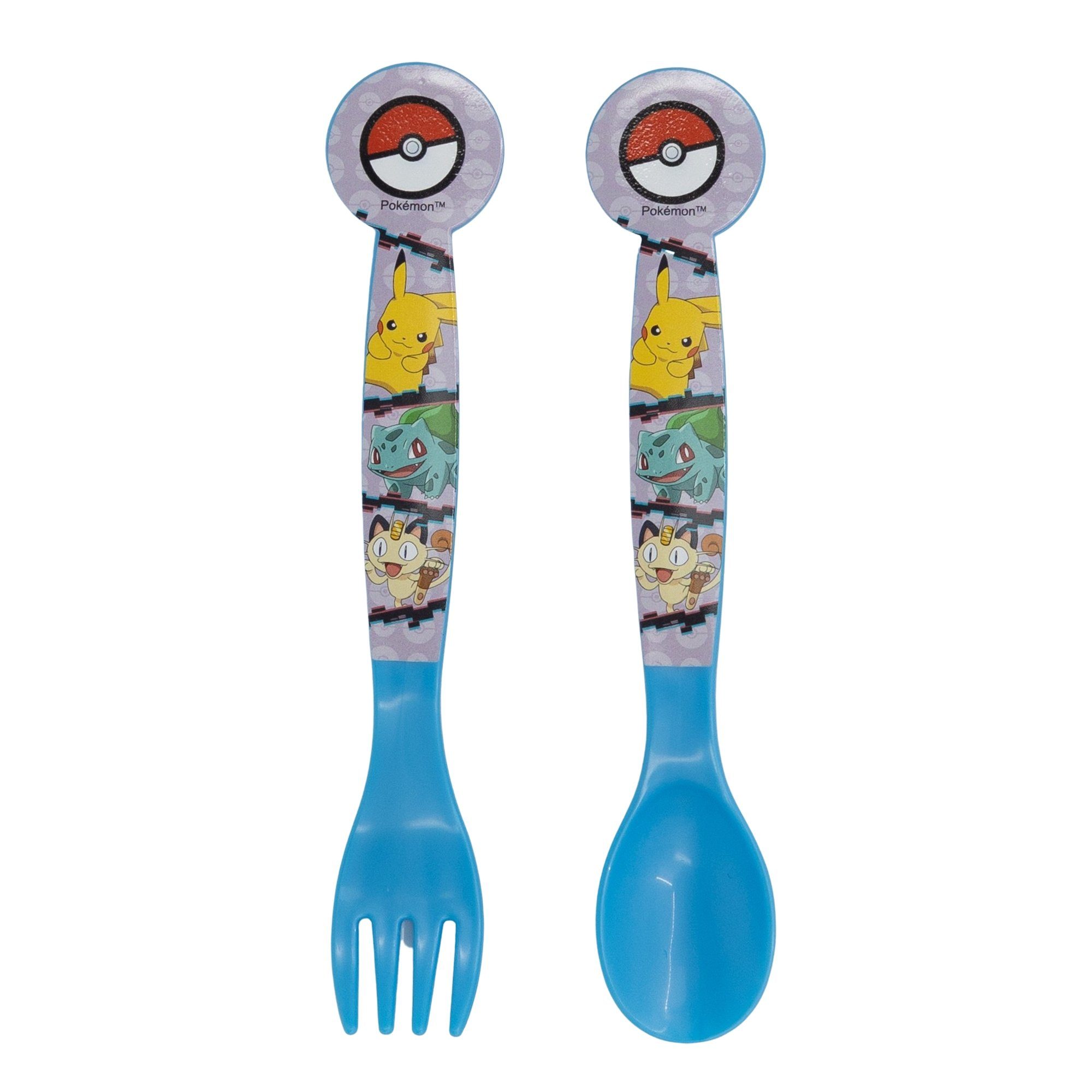 POKÉMON Lunchbox Pokemon Pikachu Kinder 4 tlg. Set, (Spar-Set), 3 Kammern Brotdose Gabel Löffel XL Alu-Flasche