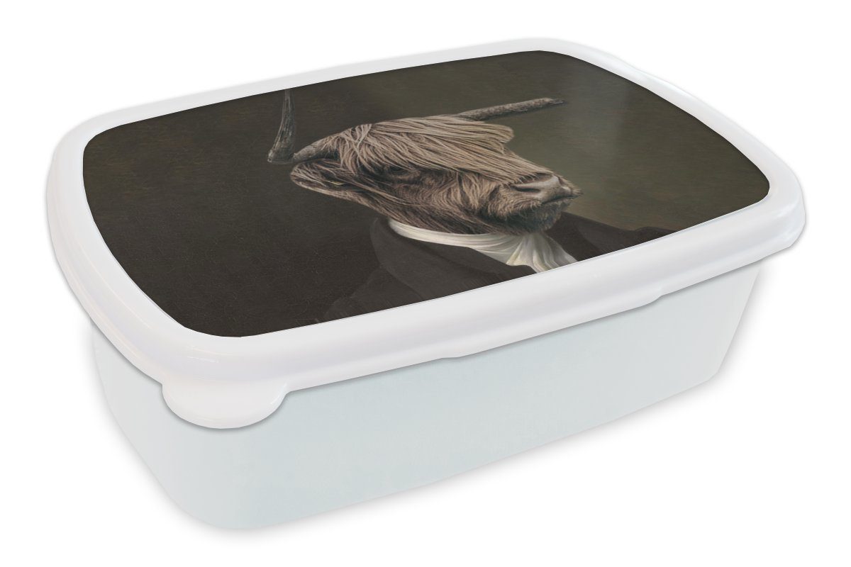 MuchoWow Lunchbox Alte Meister - Schottischer Highlander - Pak, Kunststoff, (2-tlg), Brotbox für Kinder und Erwachsene, Brotdose, für Jungs und Mädchen weiß