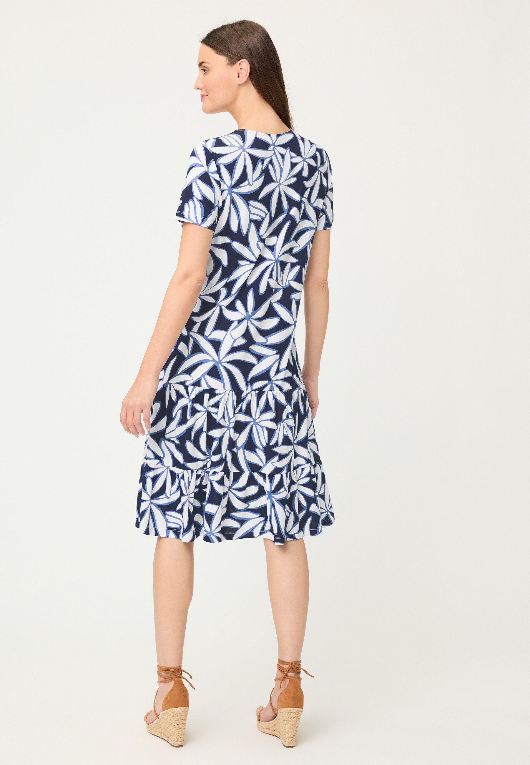 Olsen Midikleid Jerseykleid mit Volants und Allover-Dessin