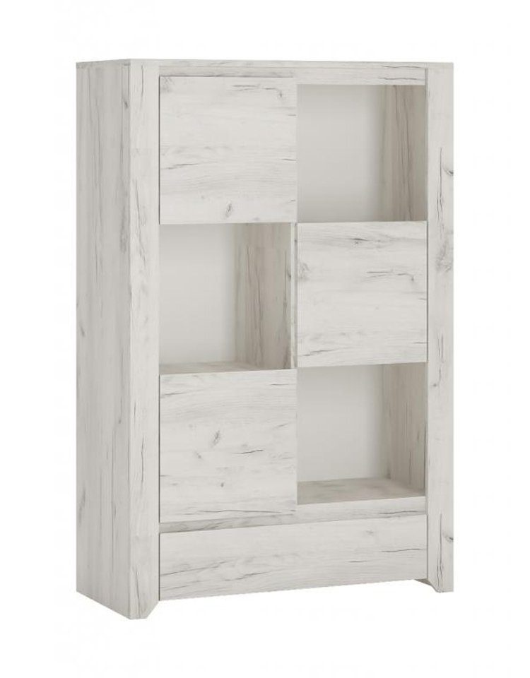 Feldmann-Wohnen Stauraumschrank Angel (3 offene Fächer, 3 Türen, dahinter jeweils 1 Fach, 1-St., ganz unten 1 Schubkasten) 84cm weißeiche mit Griffmulden