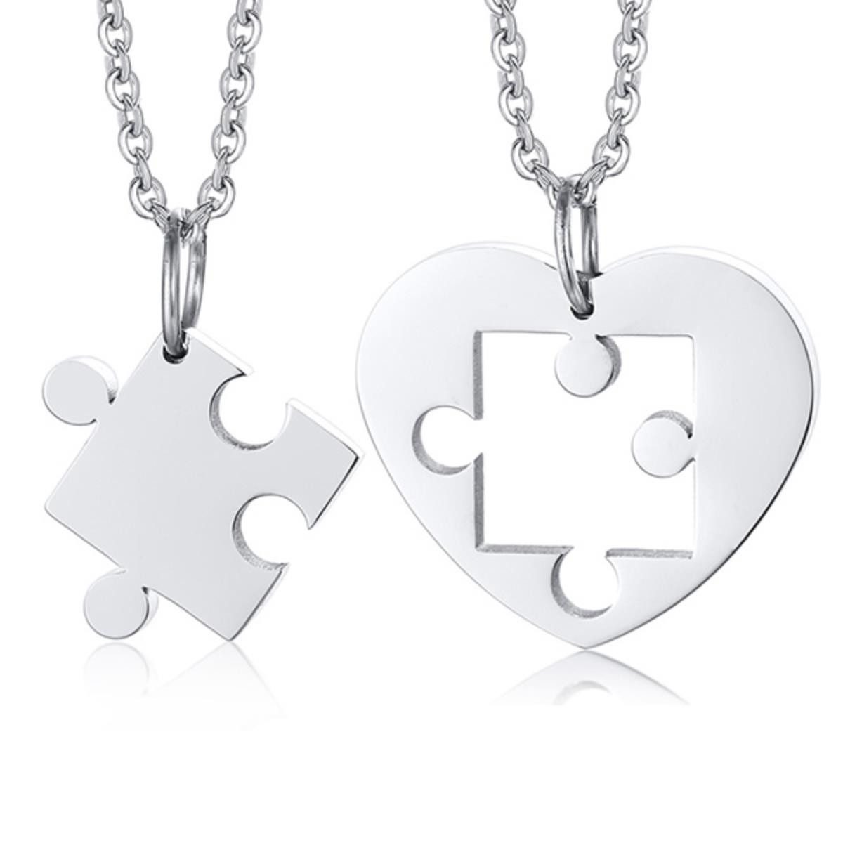 Order & Smile Schmuck Partnerkette Herz Puzzle Kette für 2: Pärchen Halskette