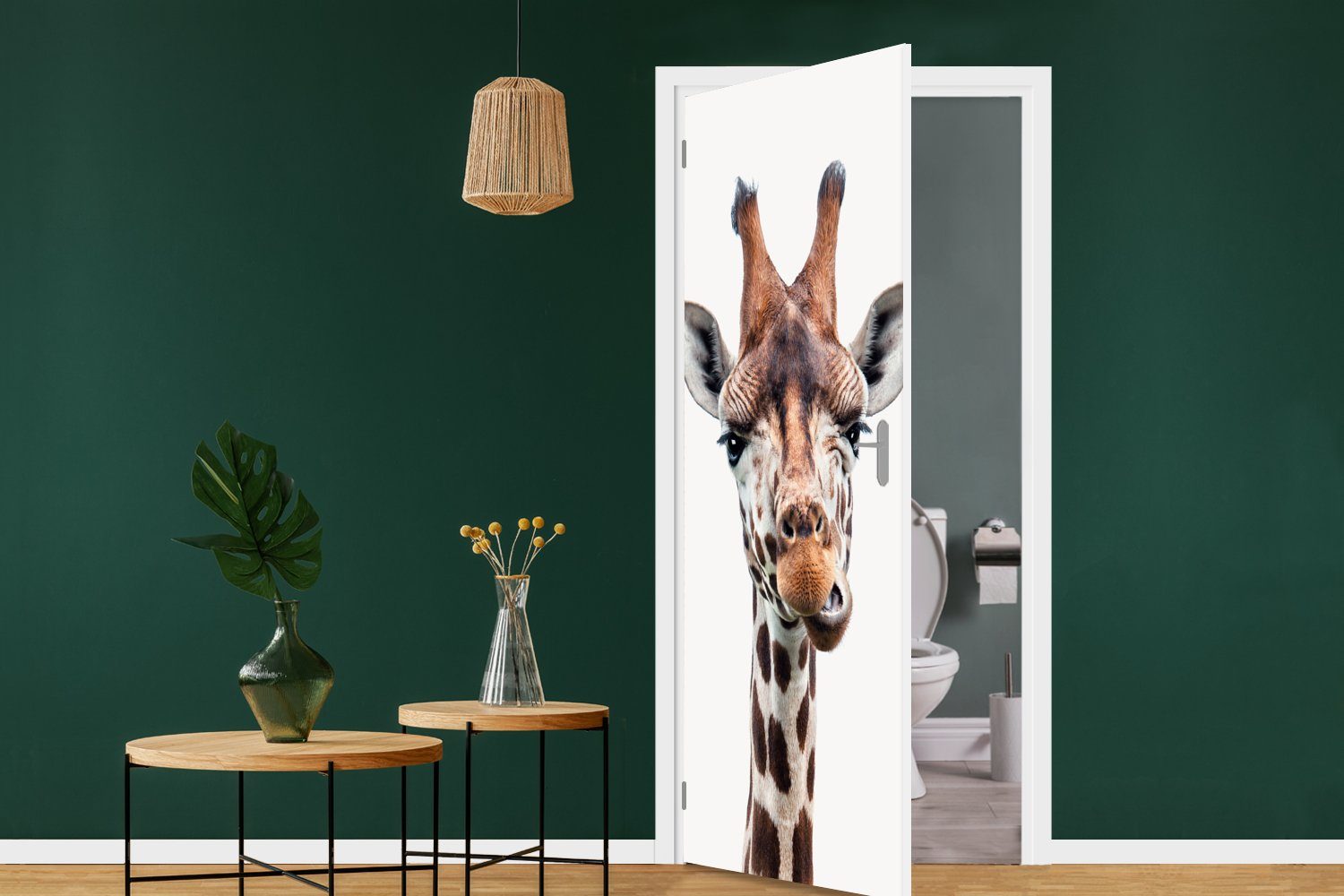 Tür, (1 Kopf - 75x205 St), - MuchoWow - bedruckt, Kind Fototapete Matt, - Jungen - cm Tiere für Mädchen, Porträt - Giraffe Türaufkleber, Türtapete