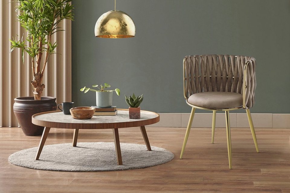 Kayoom Esszimmerstuhl Mila (Set, 2 St), samtweicher Bezug, hochwertig,  goldfarbene Stuhlbeine aus Eisen vielseitig einsetzbarer Stuhl