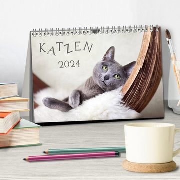 CALVENDO Wandkalender Katzen 2024 (Tischkalender 2024 DIN A5 quer), CALVENDO Monatskalender