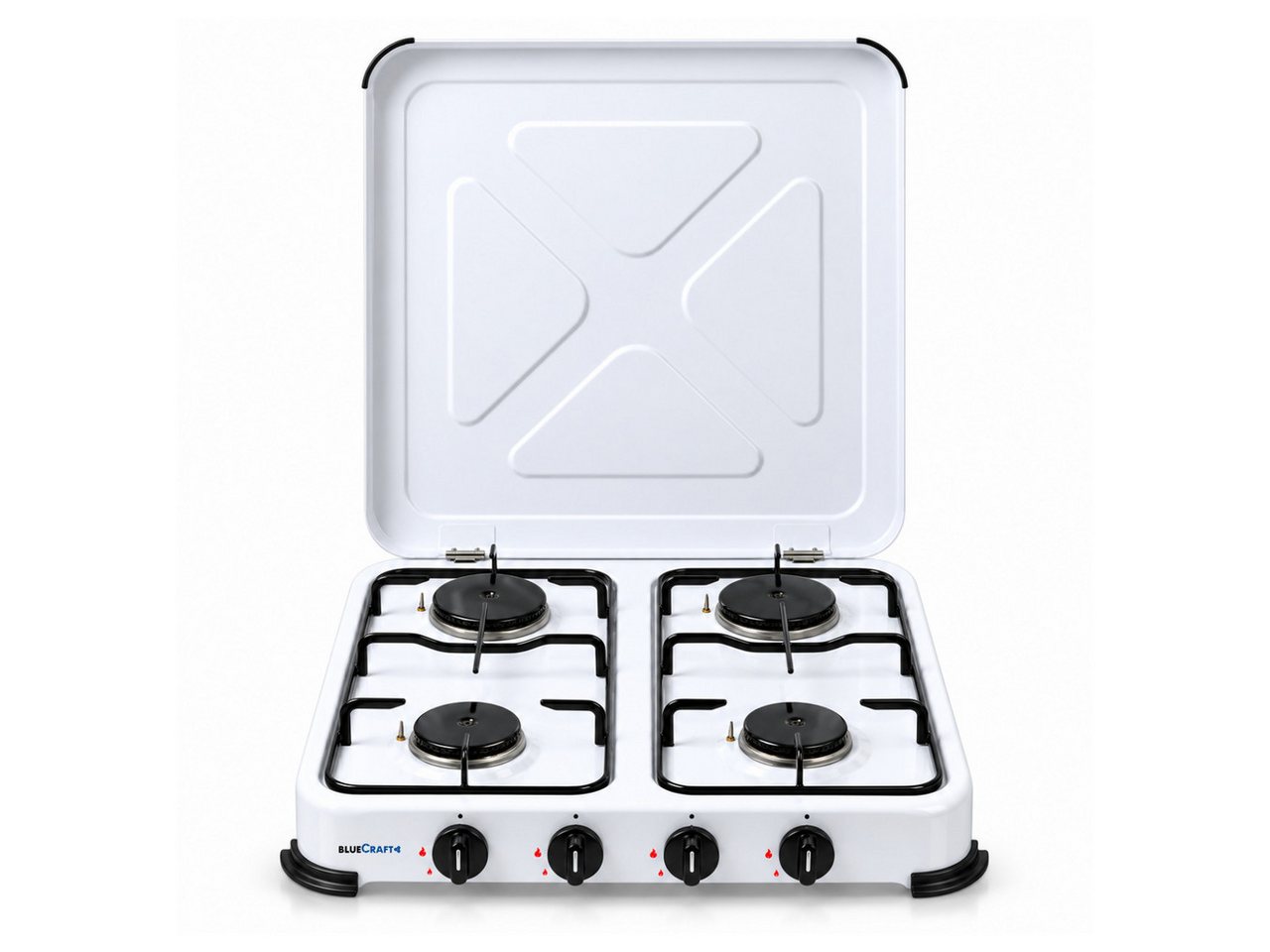 BlueCraft Gaskocher 4 flammig mit Zündsicherung 50mbar Propan Gas Campingkocher 5,8 kW, Camping Gas Kocher 4 flammen für Gasflasche Gasherd Gas-Kochfeld