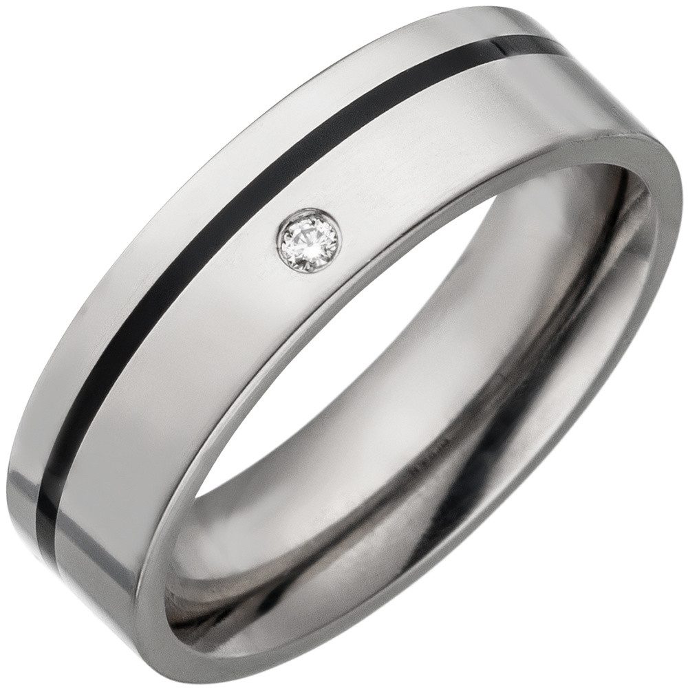 Schmuck Krone Diamantring Ring aus Titan mit Brillant & Keramik Streifen