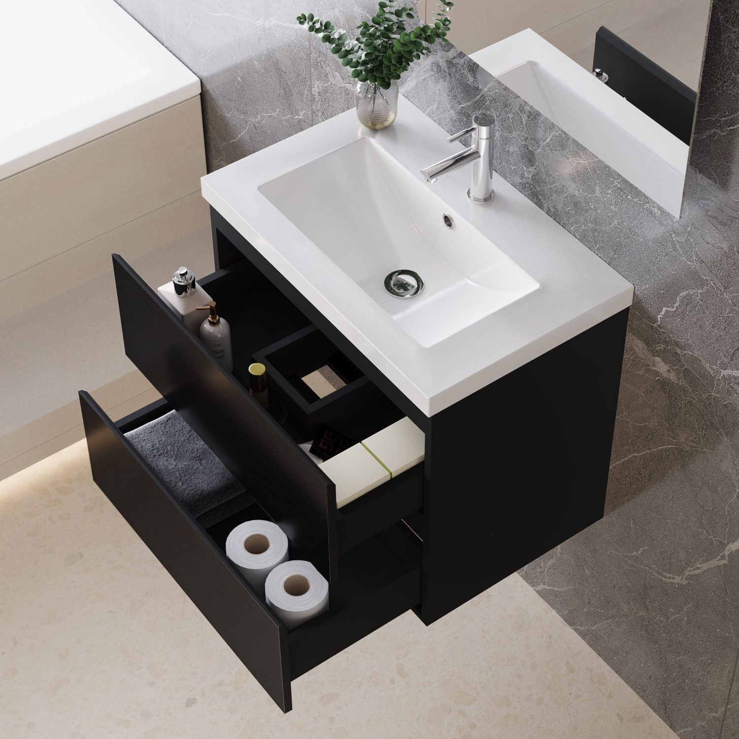duschspa Waschtisch Waschbecken mit Unterschrank Badmöbel Set Badschrank Wa günstig online kaufen