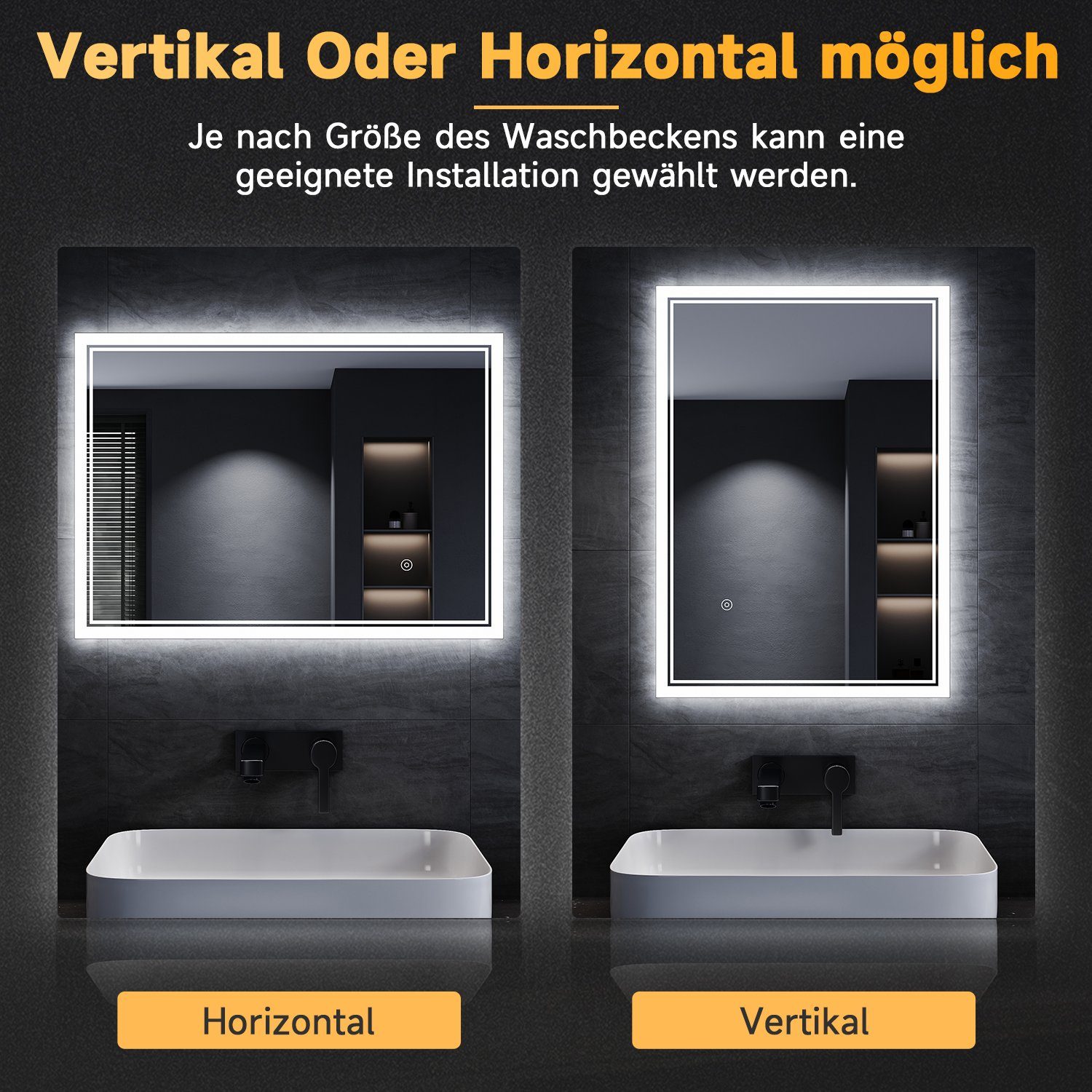SONNI Badspiegel Badspiegel mit Beleuchtung,LED Lichtspiegel,Wandspiegel,To günstig online kaufen