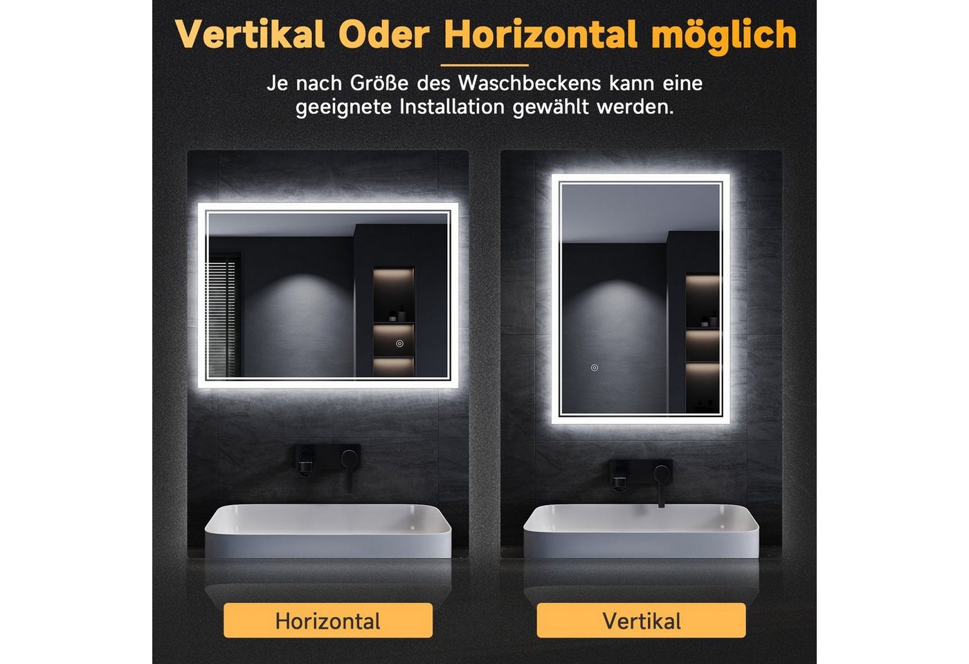 Thumbnail - SONNI Badspiegel Badspiegel mit Beleuchtung,LED Lichtspiegel,Wandspiegel,Touch, mit intelligente Memory-Funktion,Beschla...