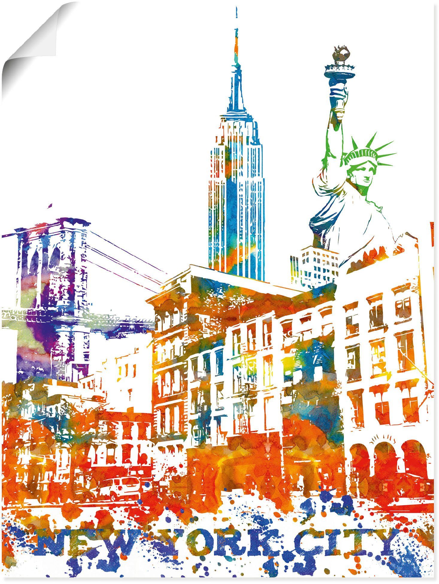 Artland Wandbild New York City Grafik, New York (1 St), als Alubild,  Leinwandbild, Wandaufkleber oder Poster in versch. Größen