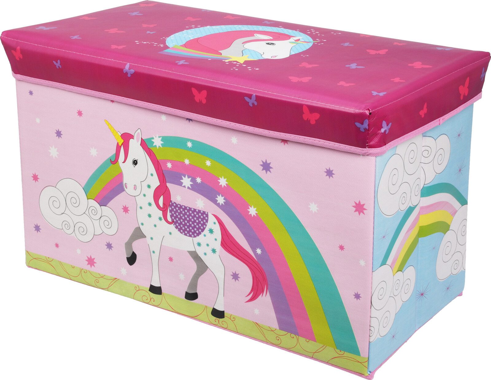 Koopman Aufbewahrungsbox Spielzeugkiste Sitzkiste Rosa Einhorn 60L (Stück, 1 St., Packung), Mädchen, gepolsterter Deckel, Aufbewahrungskiste, Sitzfunktion
