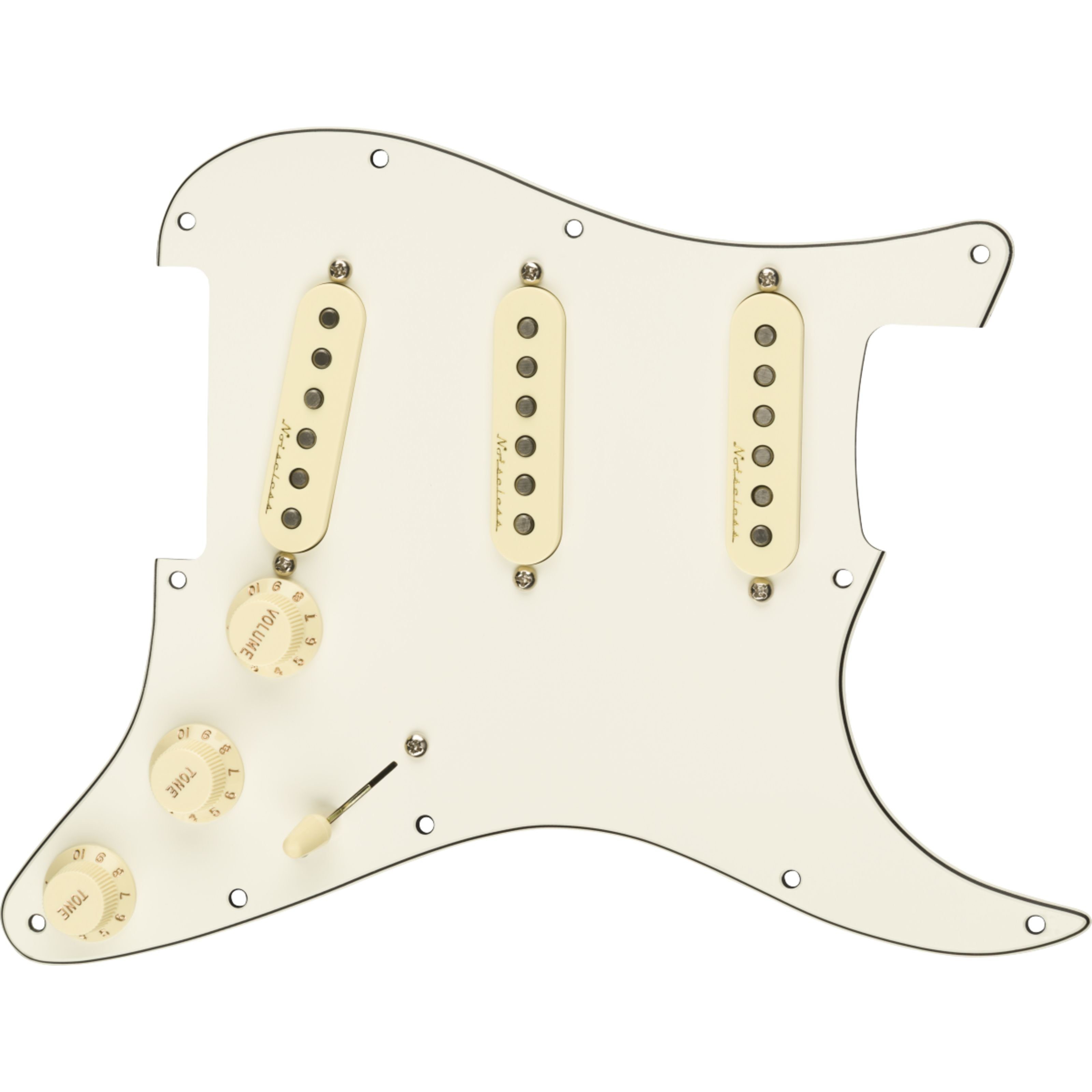 Fender Tonabnehmer, (E-Gitarre Tonabnehmer, Single-Coil), Pre-Wired Strat Pickguard, Vintage Noiseless SSS Parchment - Single
