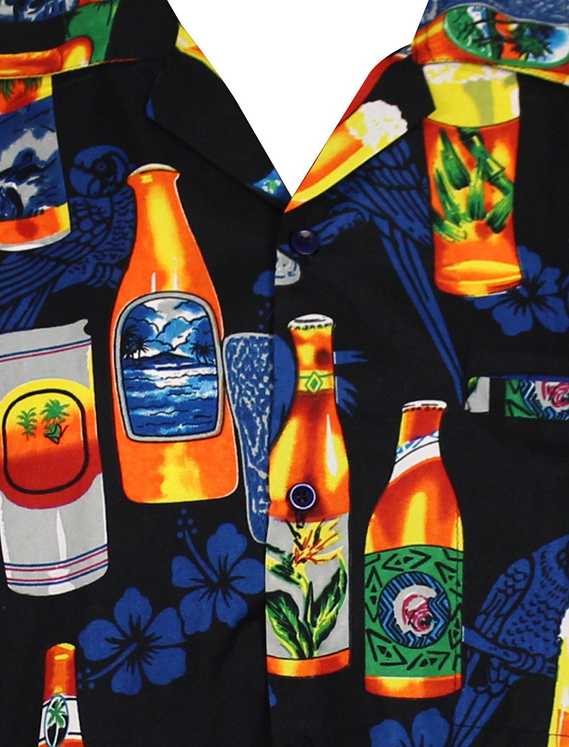 King Kameha Hawaiihemd "Beerbottle" Funky Hawaii-Hemd Herren Kurzarm Front-Tasche Stylish