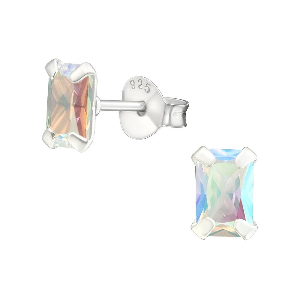 BUNGSA Ohrring-Set Ohrstecker Kristall Baguetteform aus (1 Stück), Ohrschmuck (2 Ohrringe Paar 925 2-tlg), Silber Damen