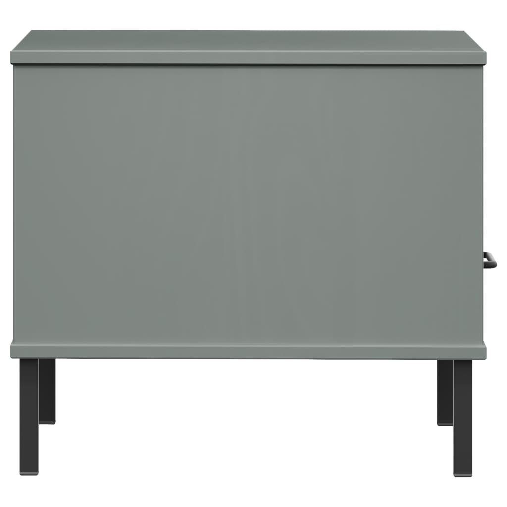 vidaXL Beistelltisch Nachttisch OSLO mit Grau Grau Grau | Kiefer Massivholz (1-St) Metallbeinen
