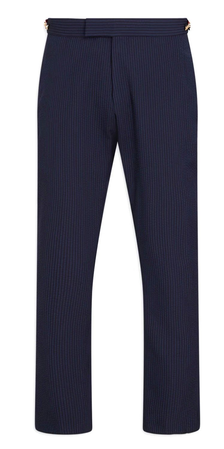 Anzughose Seersucker gestreift Slim Fit Herren Hose Navy