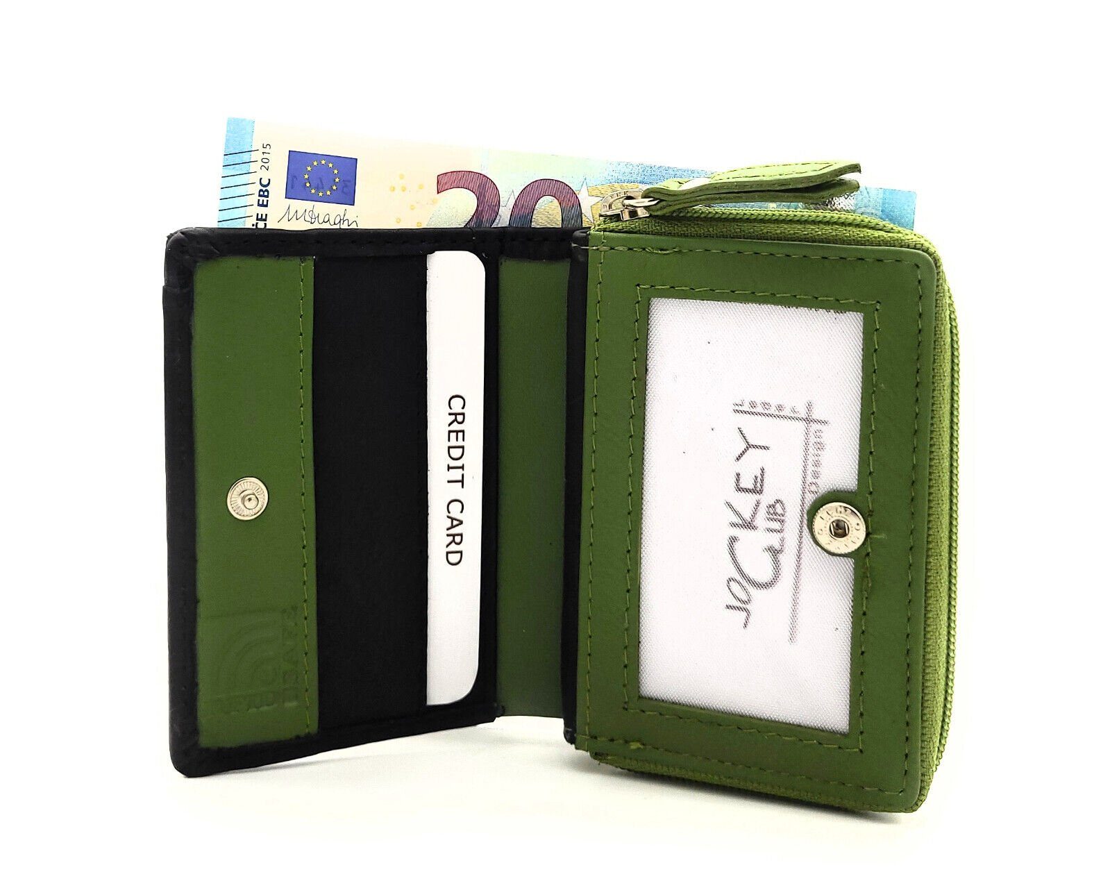 RFID CLUB Grün Mini Schutz echtem Geldbörse, JOCKEY Leder, aus mit