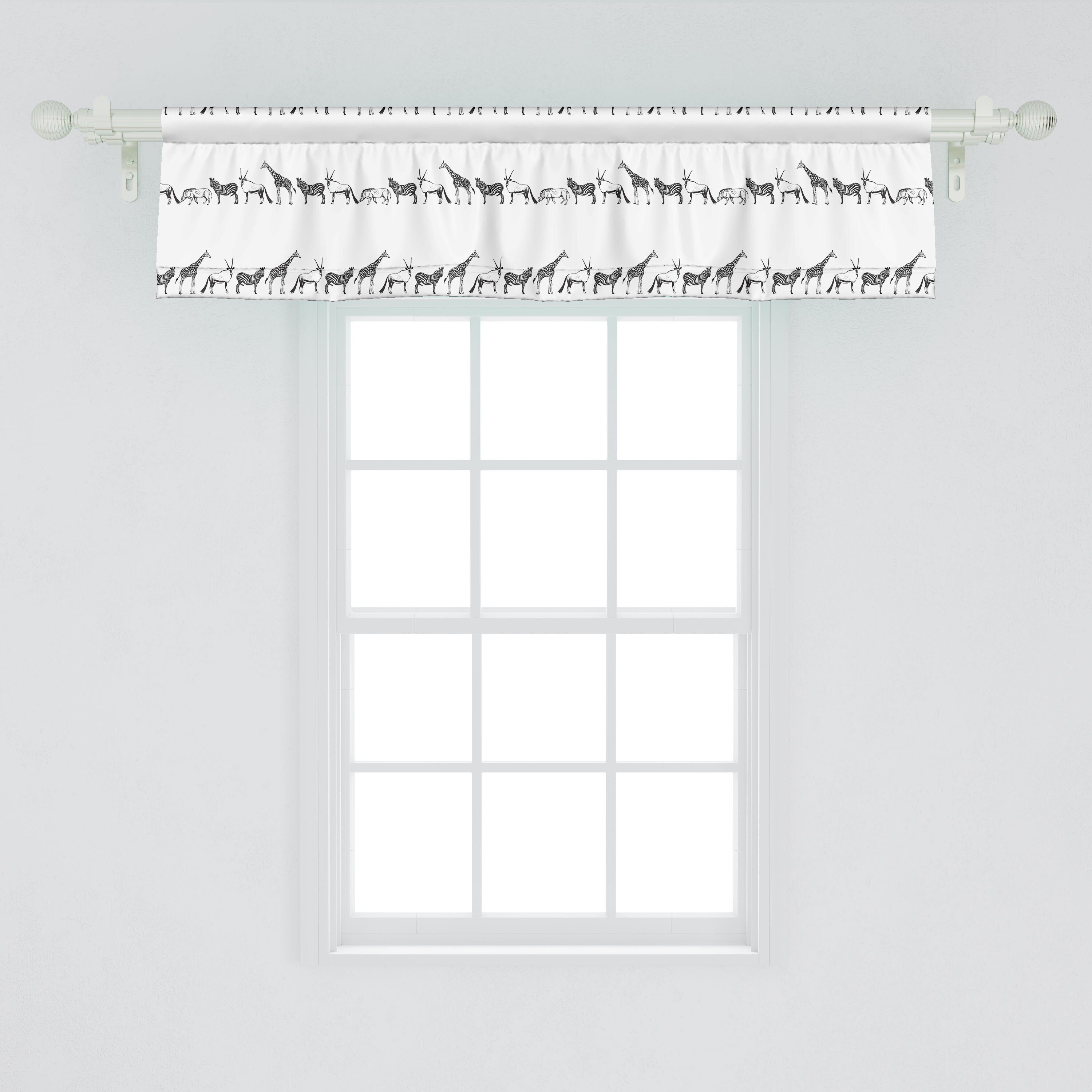 Vorhang für Küche Linie mit Schlafzimmer Dekor Tier Microfaser, Stangentasche, Kunst Abakuhaus, Fauna Scheibengardine Monochrome Volant