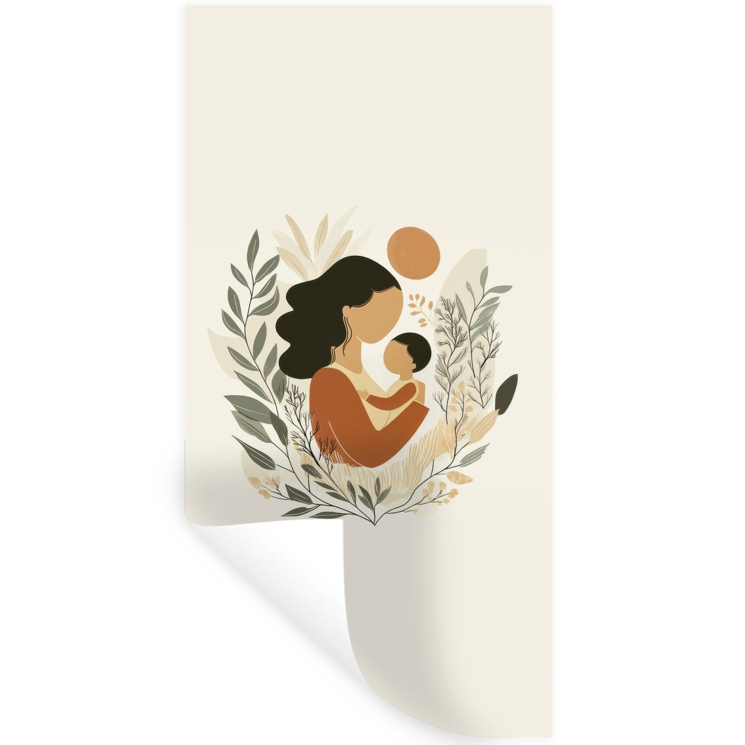 MuchoWow Wandsticker Illustration - Mutter - Kind - Liebevoll (1 St), Wandaufkleber, Repositionierbar, Selbstklebend, 40x80 cm