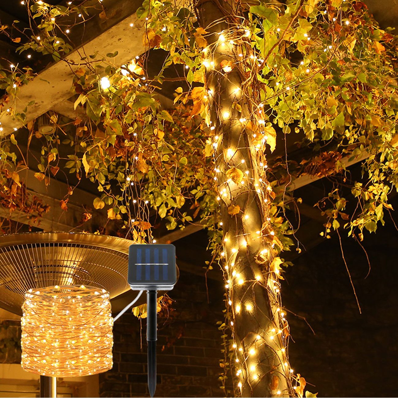 LED-Lichterkette Solar-Kupferdraht-Lichterkette (22m, 200 LEDs) – Warmweiß & IP44