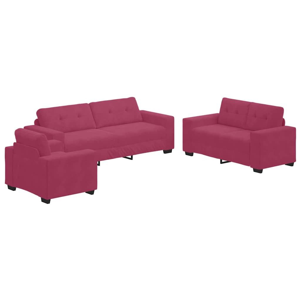 vidaXL Sofa Sofa Set 3 pcs Wind Rot 221 x 80 x 80 cm Samt, 3 Teile