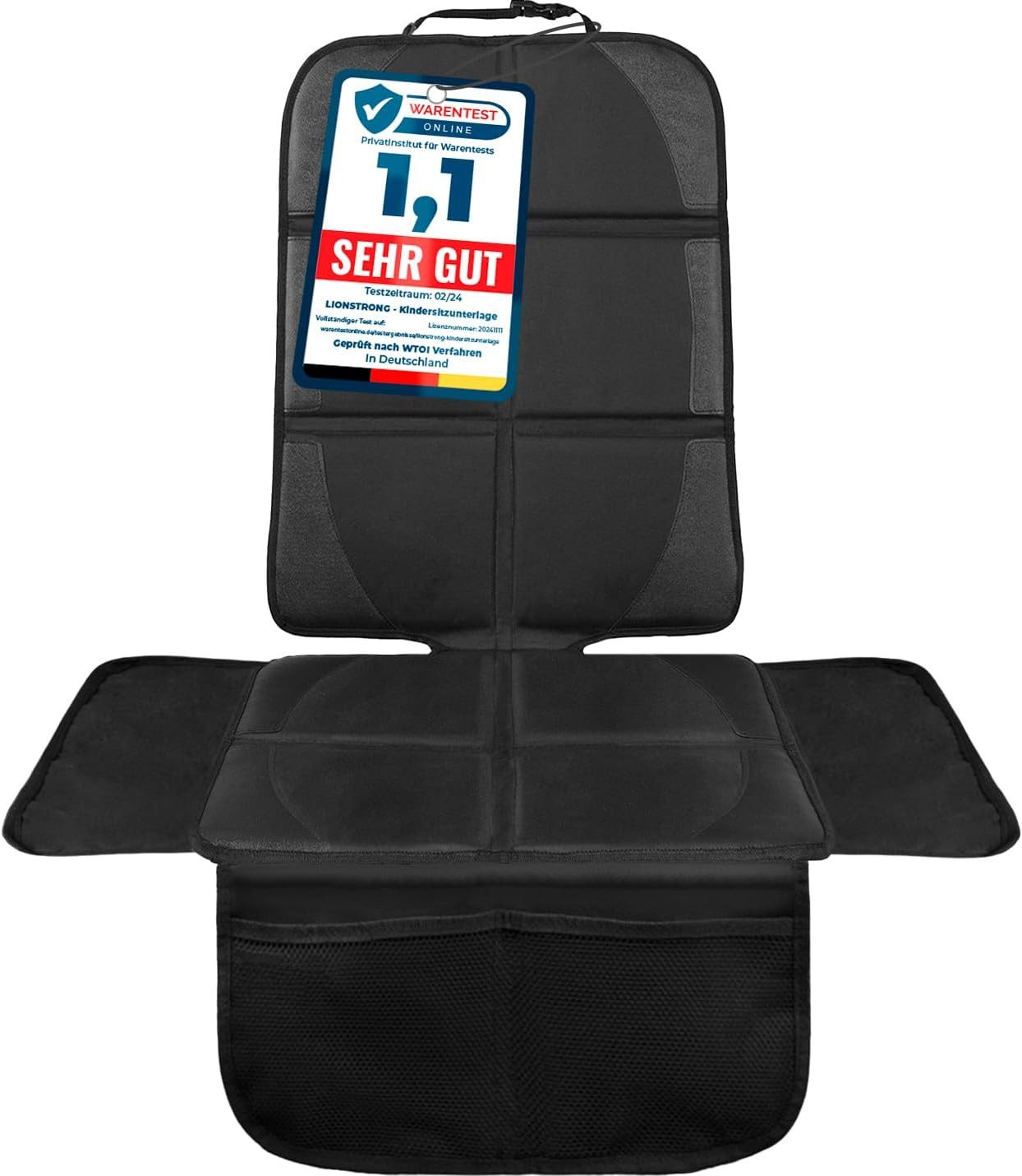 LIONSTRONG Kindersitzunterlage Premium, Autositzschoner [ISOFIX GEEIGNET], wasserabweisender Polyester Stoff, Sitzschutz Sitzschoner Auto Kindersitz - universell kompatibel