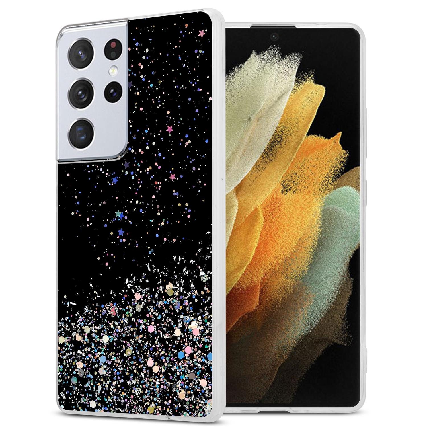 Cadorabo Handyhülle für Samsung Galaxy S21 ULTRA Hülle Samsung Galaxy S21 ULTRA, Flexible TPU Silikon Handy Schutzhülle - Hülle - mit Glitzer