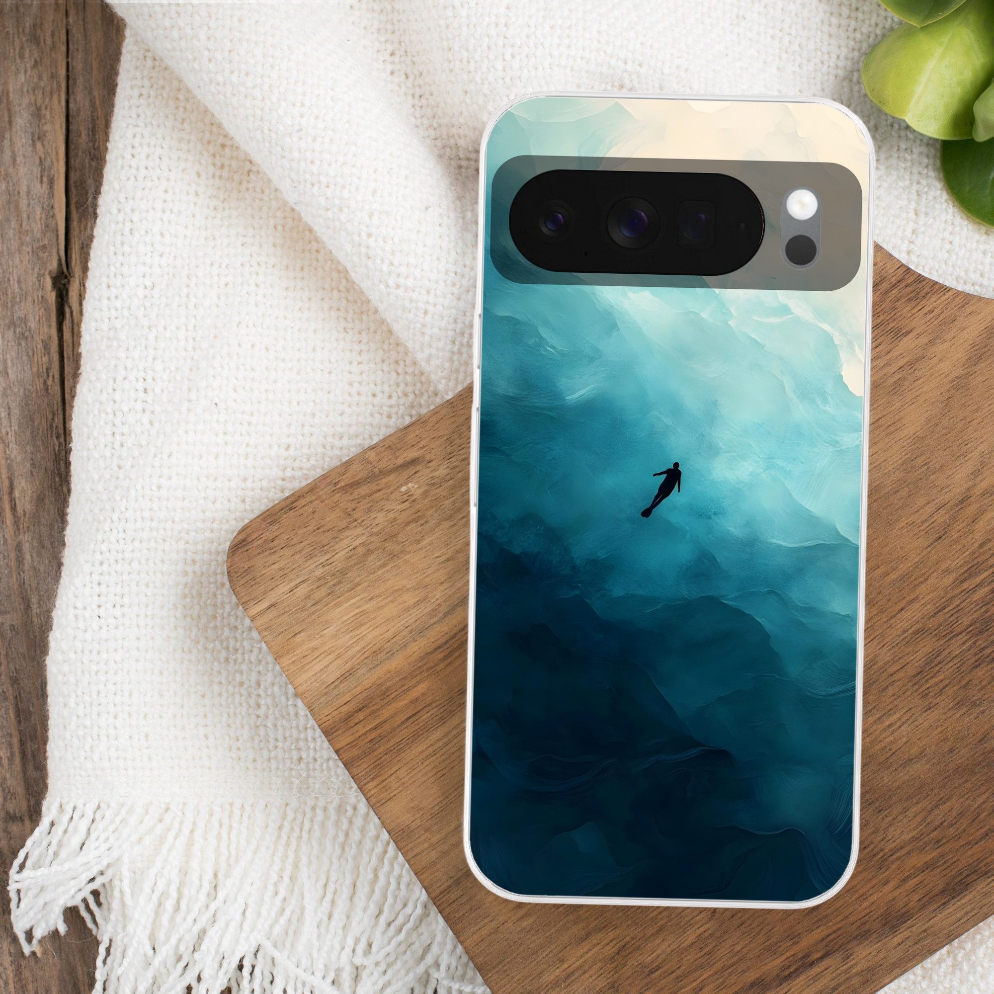 MuchoWow Handyhülle für Google Pixel 10 Meer - Silhouette - Abstrakt - Blau, Phone Case, Silikon, Schutzhülle Dünn