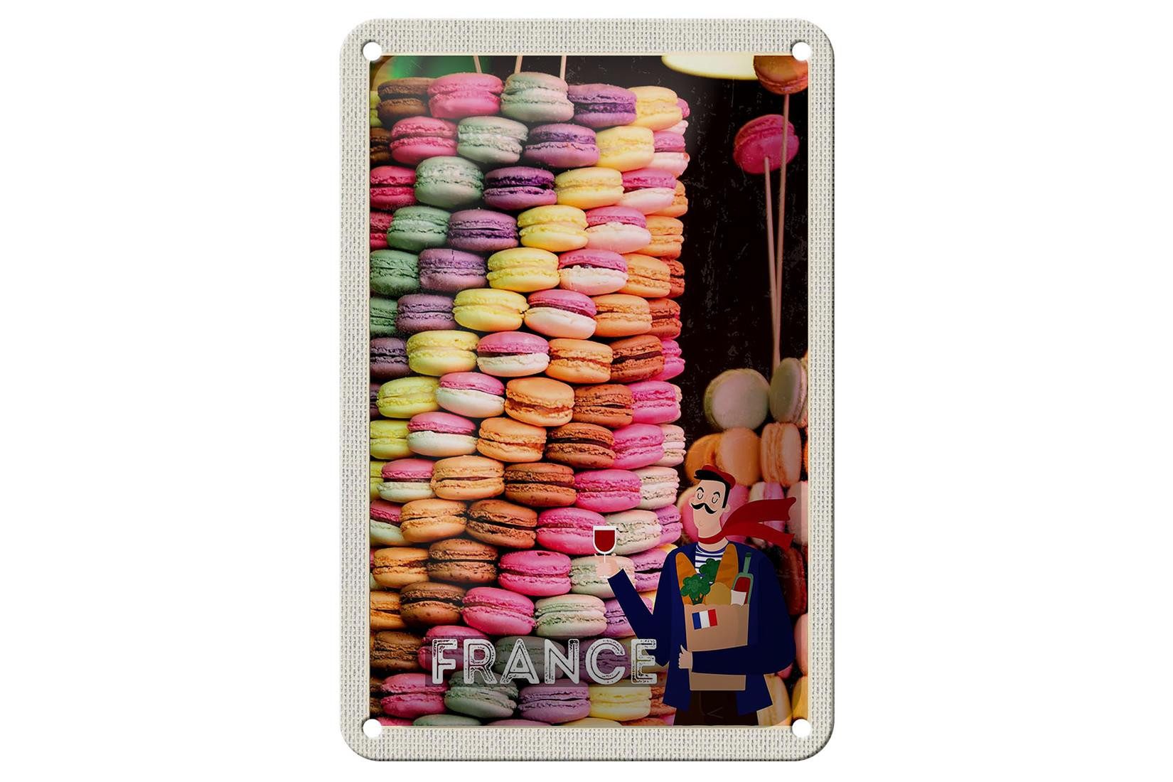 Femer GmbH Metallschild Reise 12x18cm Frankreich Süßspeisen Macarons süß Schild, (1 St), gewölbte Oberfläche, abgerundete Ecken, umgeschlagene Kanten