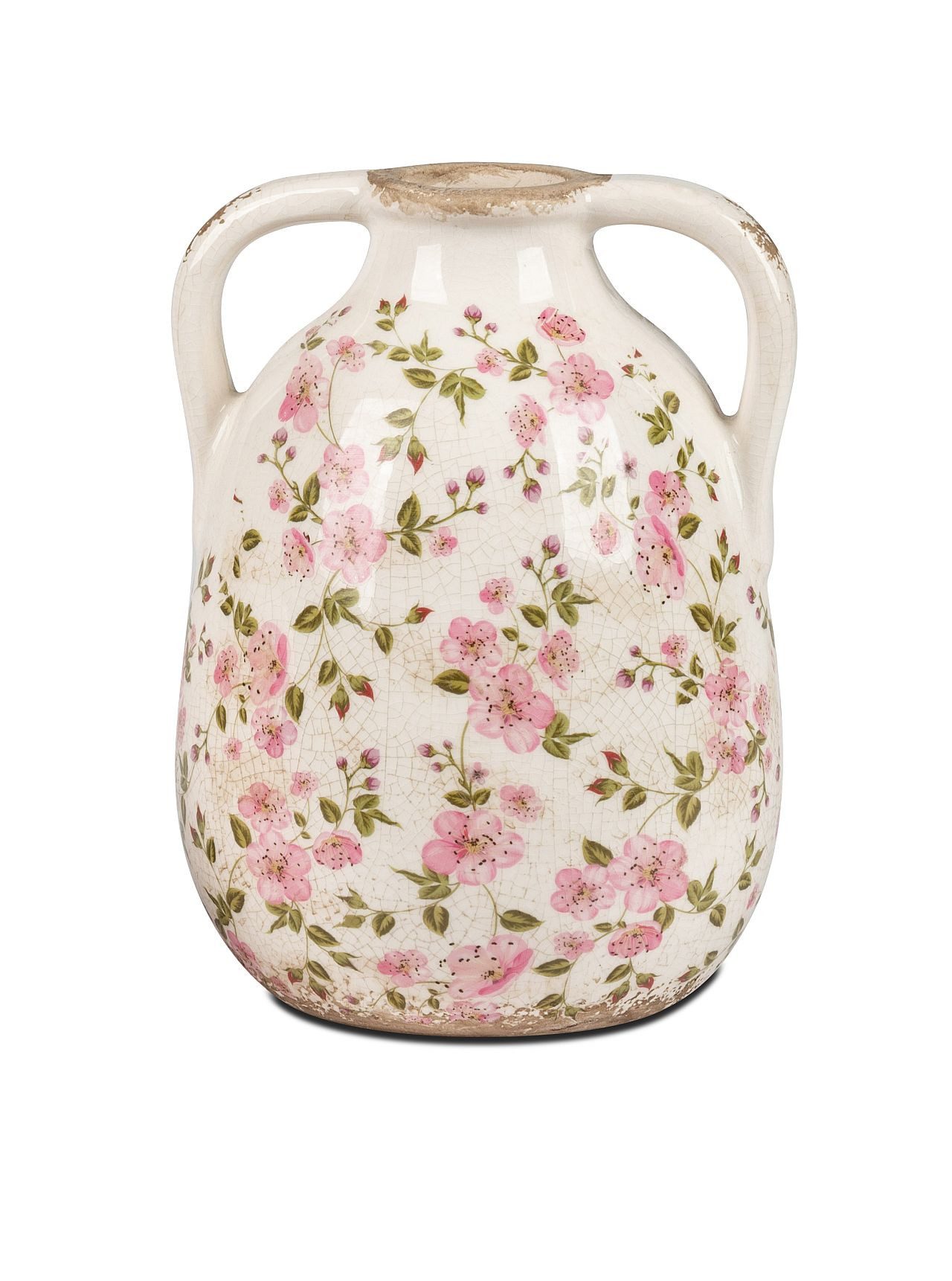 formano Dekovase Vase Vintage Blüten antik weiß rosa H. 13 oder 17cm