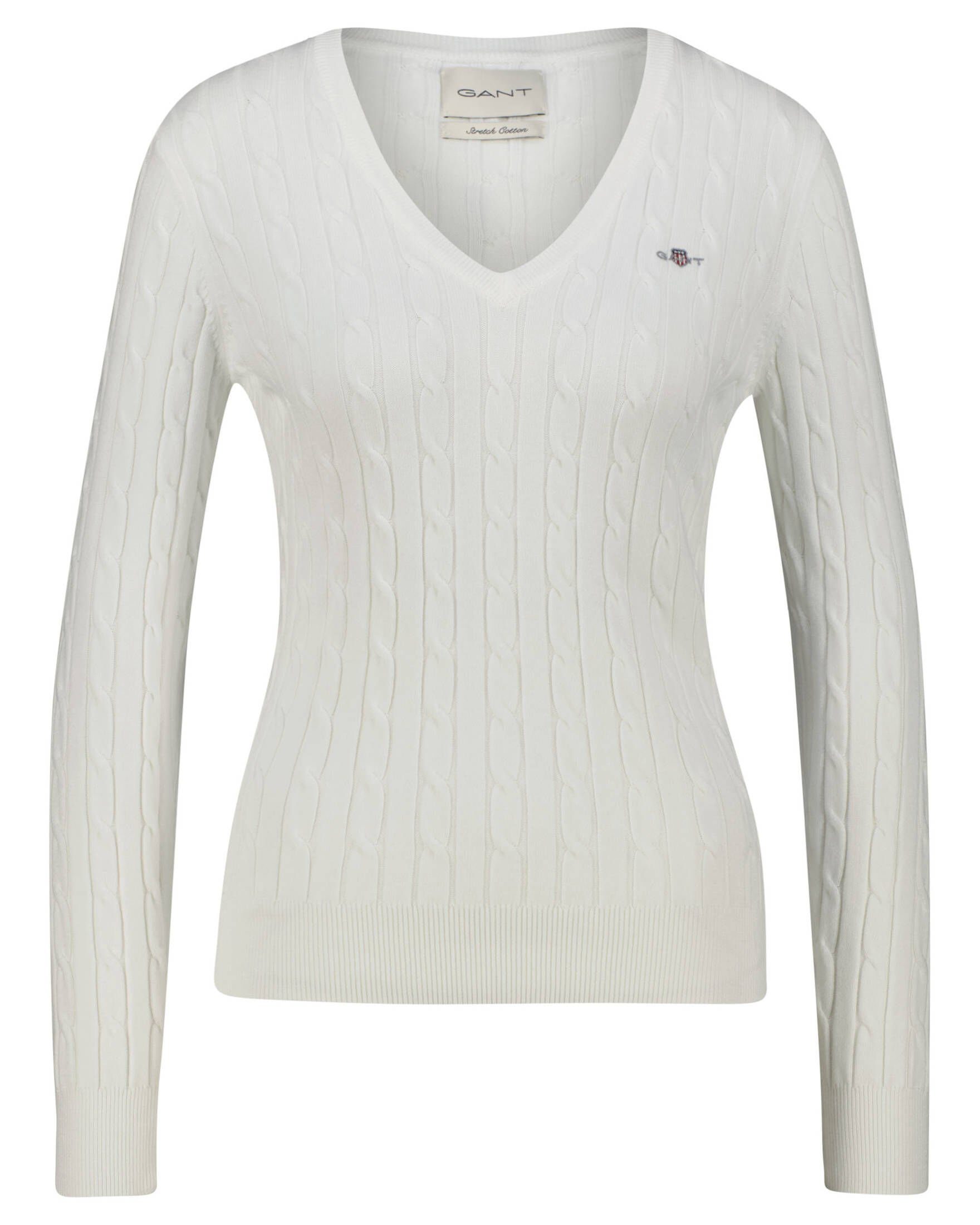 Gant Strickpullover Damen Strickpullover STRETCH COTTON CABLE V-NECK (1-tlg)