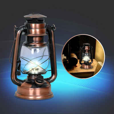 EAXUS LED Laterne »Kupferfarbene Laterne im Design einer Öllampe - Dimmbar«, LED fest integriert, warmweiß, Schöne Dekolaterne, im Bronze-Look, echtes Glas