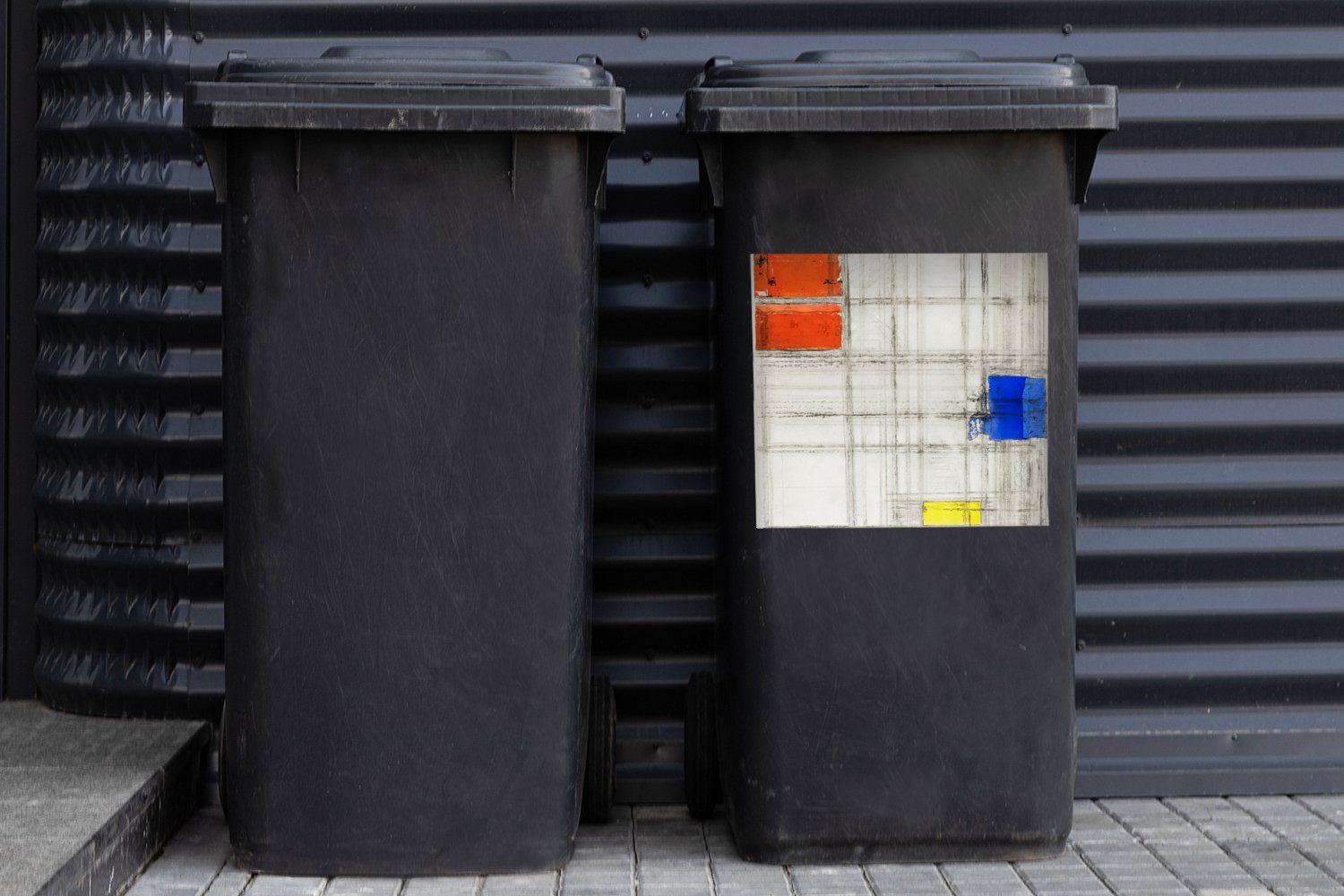 MuchoWow Wandsticker (1 Mondrian Sticker, Mülltonne, Container, - Studie Komposition Abfalbehälter St), Mülleimer-aufkleber, für eine Piet