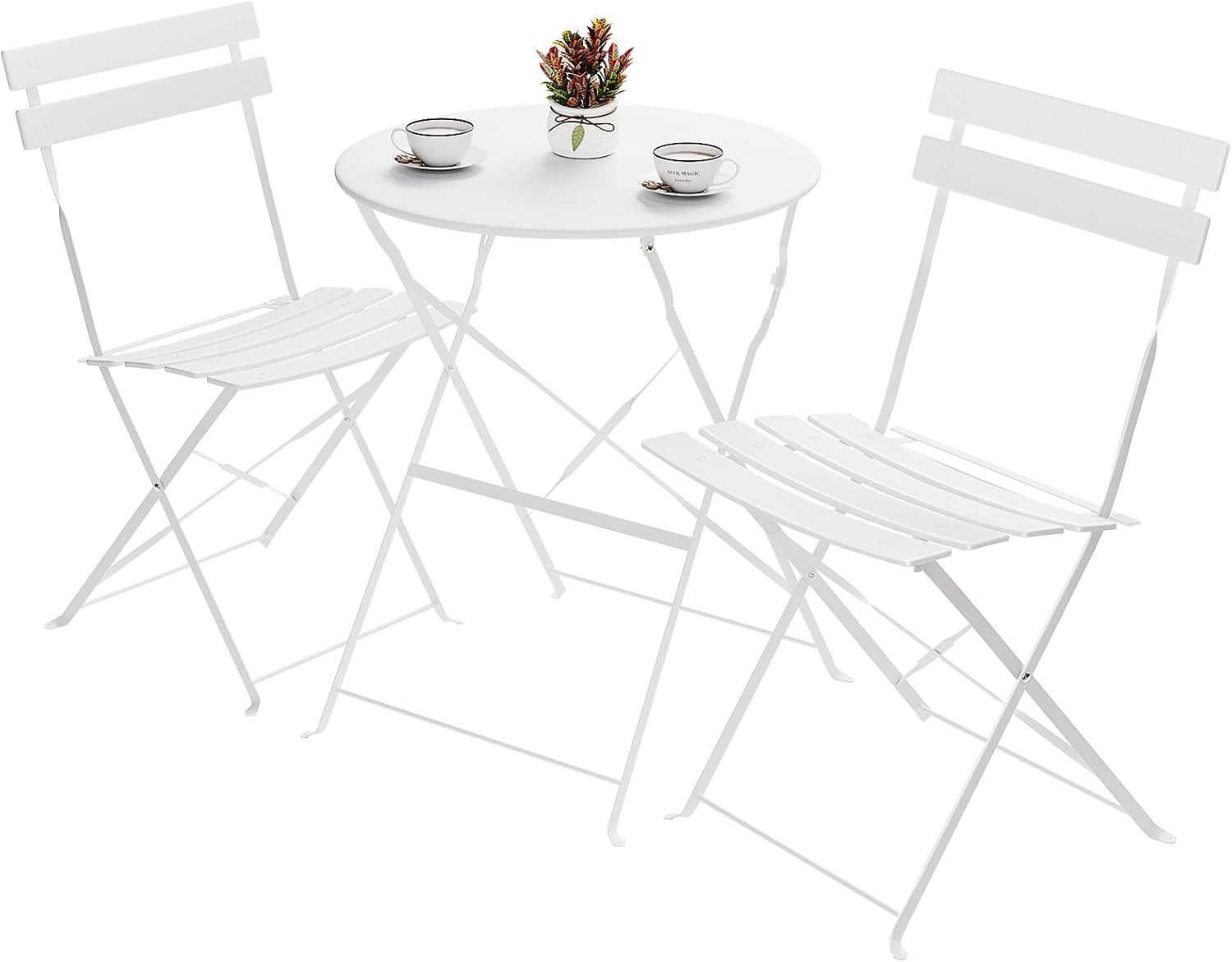TLGREEN Balkonset Gartenmöbel Bistro Set Metall, (UV-Beständig & Rostfrei, Wetterfest, Balkonmöbel Klappbar für Balkon, Terrasse, Café, Garten), Outdoor Sitzgarnitur, 2 Klappstuhl 1 Klapptisch