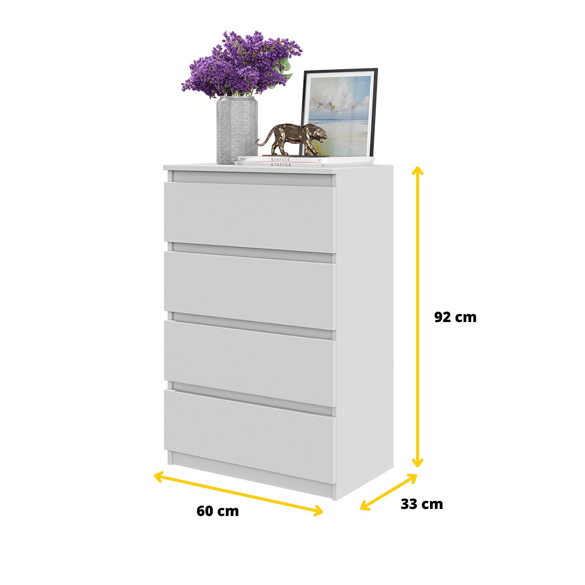 Furnica Kommode GABRIEL 4 Schubladen - Weiß Matt H92cm B60cm T33cm
