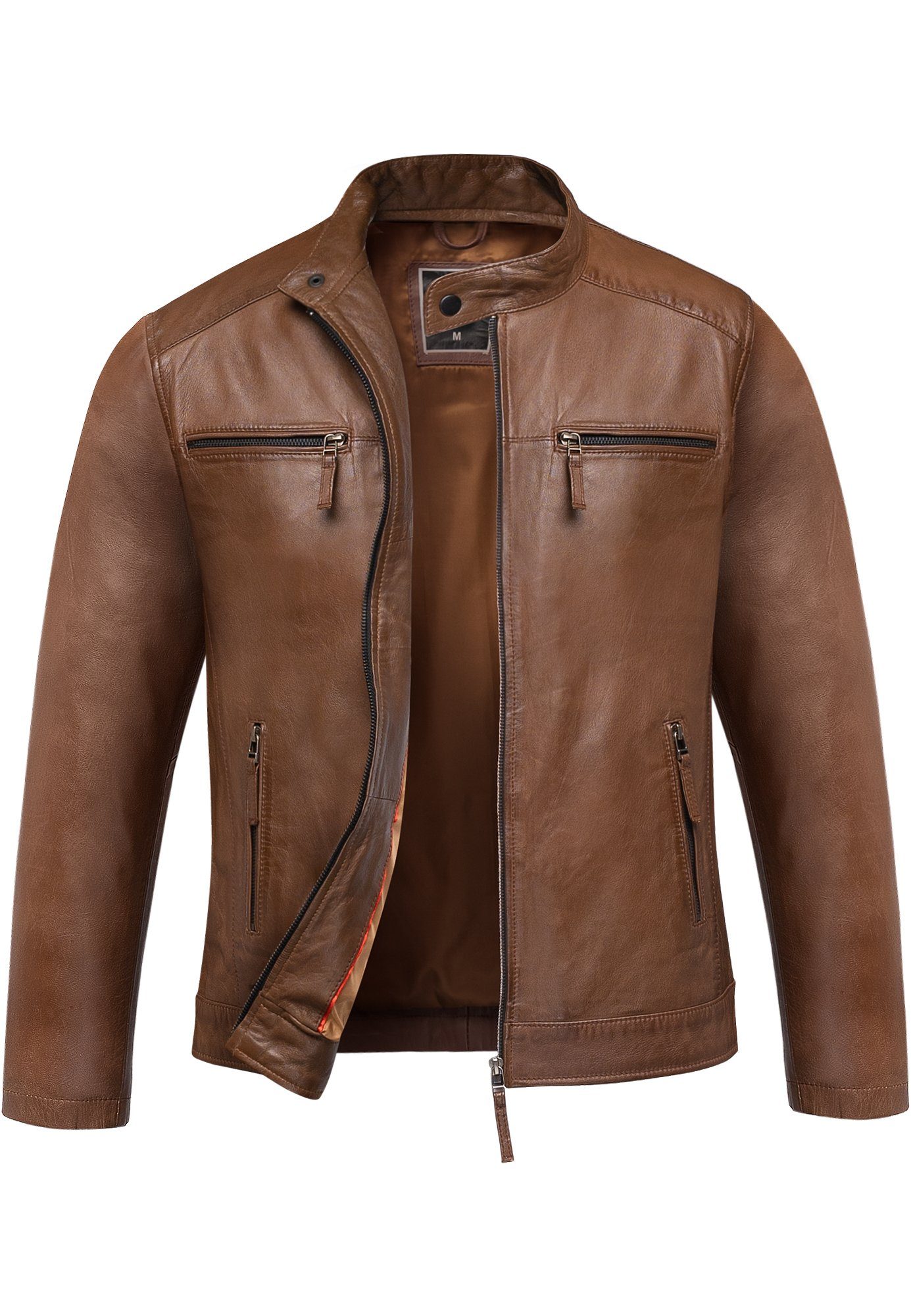 Amaci&Sons Lederjacke CICERO Lederjacke Echtleder Herren Biker Zipper Jacke Cognac