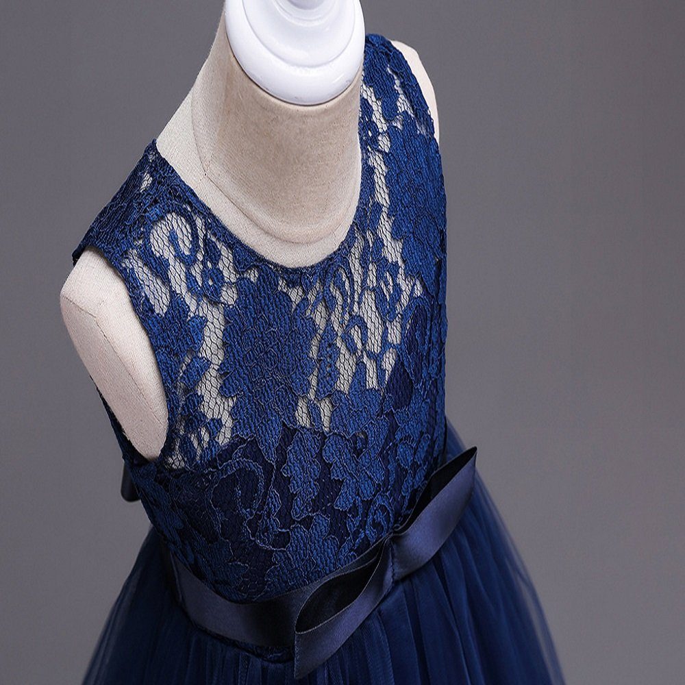 LAPA Abendkleid Mädchen Meshkleid Hochzeit Blau mit Bodenlanges Kostüm Maxikleid Blumenmädchen Spitze, Kleid