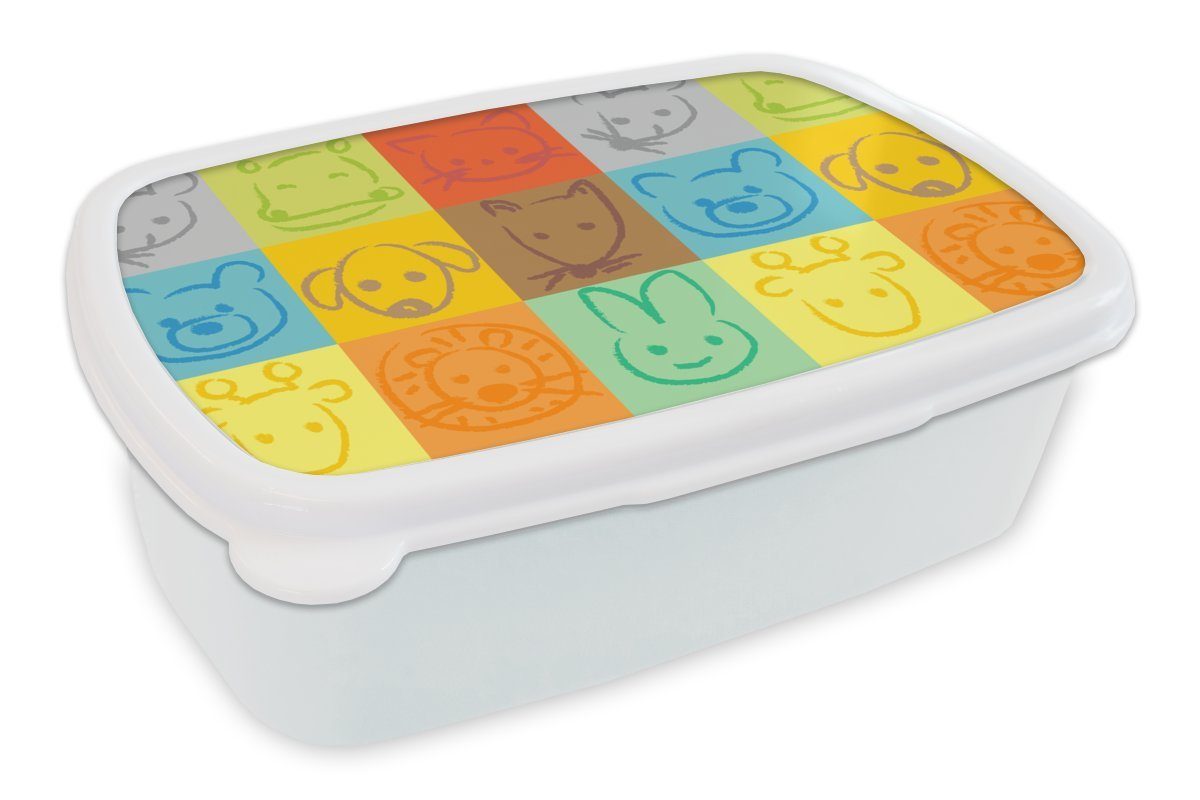 MuchoWow Lunchbox Tiere - Kinder weiß für Muster Kunststoff, Brotdose, Kinder und Mädchen (2-tlg), und Jungs - - Regenbogen, Brotbox für Erwachsene