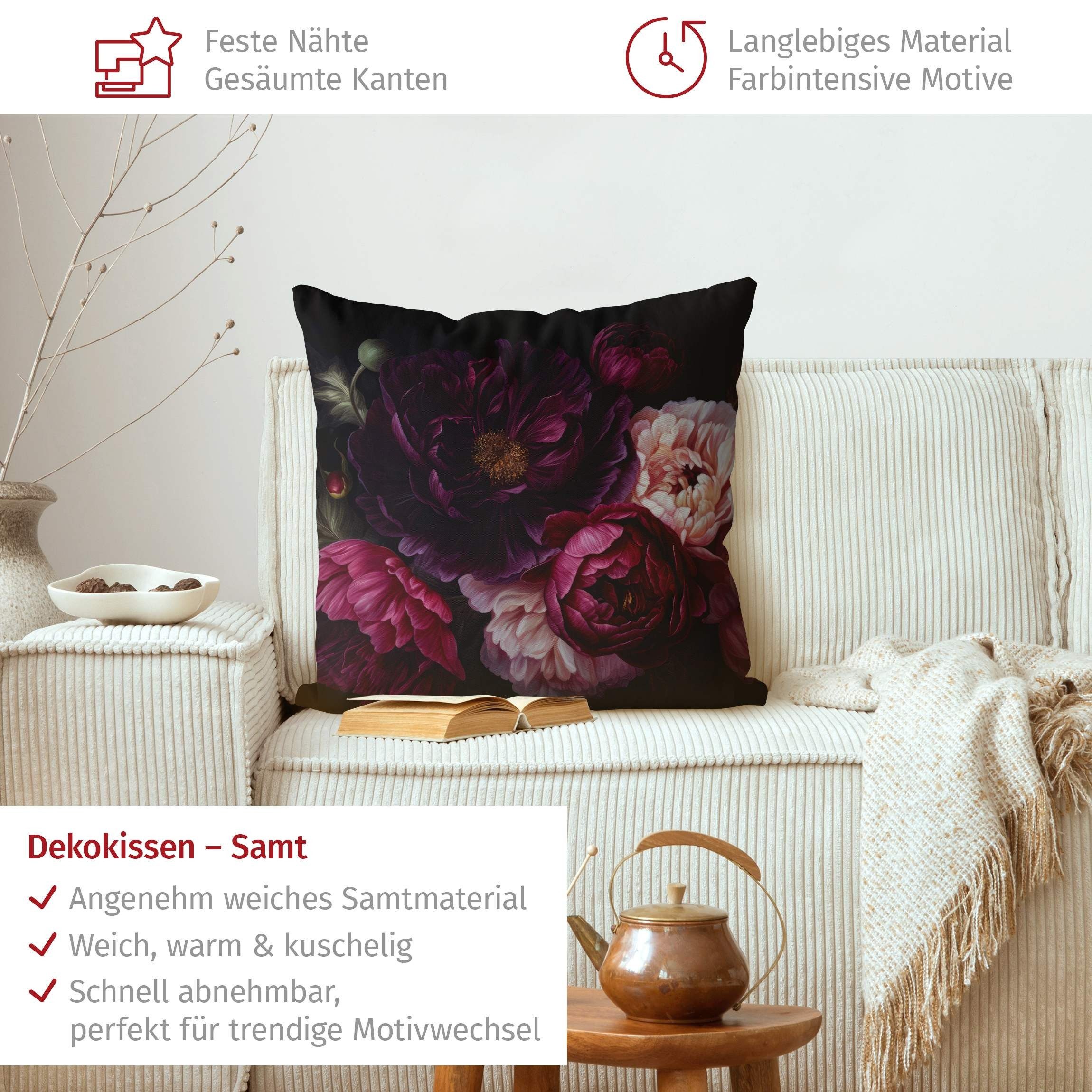 Bilderdepot24 Dekokissen drinnen Kissenhülle/ Sofakissen/ Zierkissen Kissenhülle violett Blumen, Bezug mit / ohne Füllung Zierkissen Outdoor Sofa Bett