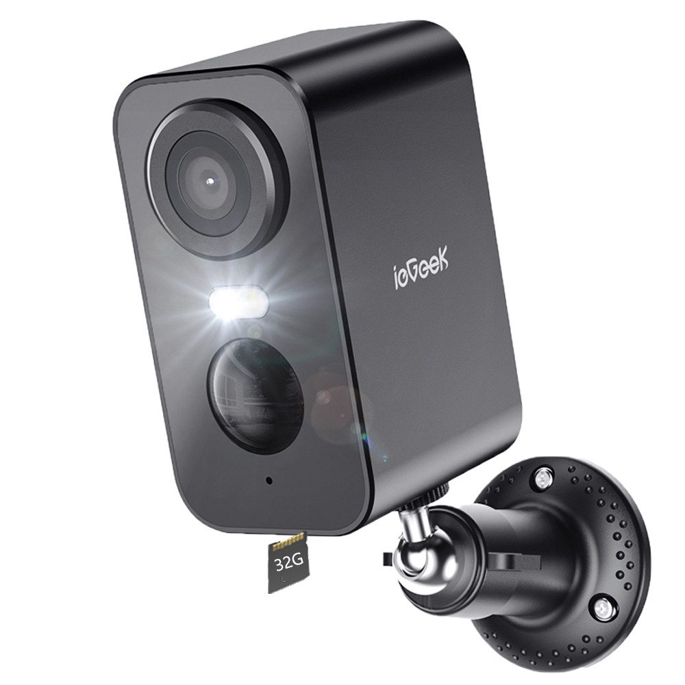 ieGeek Überwachungskamera 2K Überwachungskamera Aussen Akku mit 32GB TF Karte (Aussen, Außenbereich, drinnen, Bewegungserkennung WLAN Kabellose Überwachungskamera außen/innen, 2.4G,2-Wege Audio,Farbige Nachtsicht,IP66 Wasserdicht, mit PIR Bewegungsmelder mit Alexa Cloud/TF Storage)