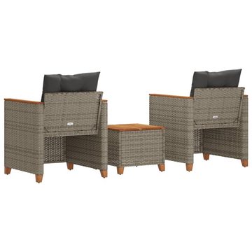 vidaXL Gartenlounge-Set 3-tlg. Bistro-Set mit Kissen Grau Poly Rattan Akazienholz