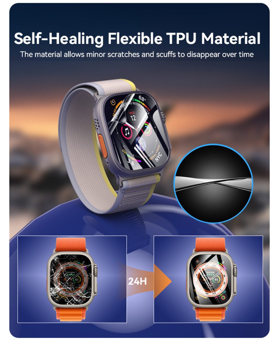 Baker Displayschutzfolie 2x Schutzglas für Apple Watch 4, 5, 7, 8, 9, 10 + Anbringhilfe für 40mm, 41mm, 42mm, 44mm, 45mm, 49mm, 46mm, SE, Ultra, Ultra2, (2 Pack – Bild 4 von 5