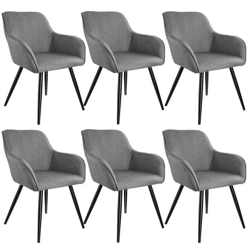 tectake Esszimmerstuhl »6er Set Stuhl Marilyn Leinenoptik, schwarze« (6er Set, 6 St), gepolstert, gepolsterter Sitz